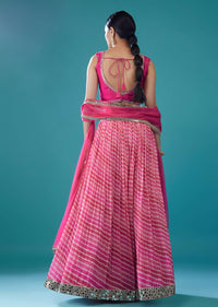 Hot Pink Embroidered Georgette Leheriya Lehenga Set