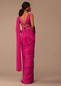 Hot Pink Indo-western Saree Set With Embroidered Belt