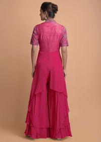 Hot Pink Jumpsuit With Georgette Layers On The Bottom And A Raw Silk Bodice Online - Kalki Fashion