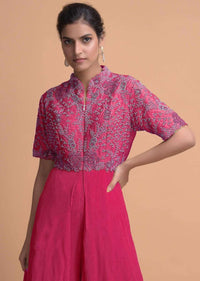 Hot Pink Jumpsuit With Georgette Layers On The Bottom And A Raw Silk Bodice Online - Kalki Fashion