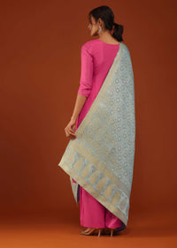 Hot Pink Kurti And Palazzo Set In Crepe With Zari Work