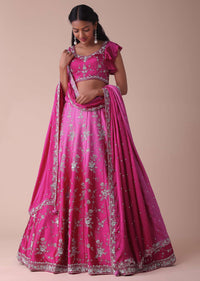 Hot Pink Ombre Lehenga With Handwork Embroidery