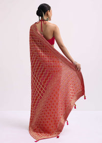 Hot Pink Woven Khadi Georgette Saree With Unstitched Blouse