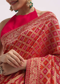 Hot Pink Woven Khadi Georgette Saree With Unstitched Blouse