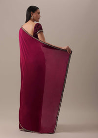 Hot Red Cutdana Embellished Saree In Chiffon