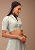Ice Blue Blouse In Raw Silk With Collar Neckline, Front Hook Closure And Half Sleeves