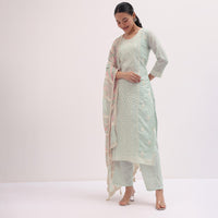 Ice Blue Embroidered Cotton Kurta Pant Set