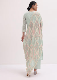 Ice Blue Embroidered Cotton Kurta Pant Set