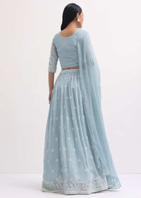 Ice Blue Embroidered Lehenga Choli Set