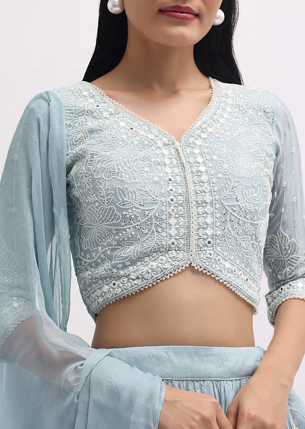 Ice Blue Embroidered Lehenga Choli Set