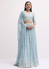 Ice Blue Embroidered Lehenga Choli Set