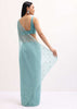 Ice Blue Embroidered Organza Saree With Unstitched Blouse