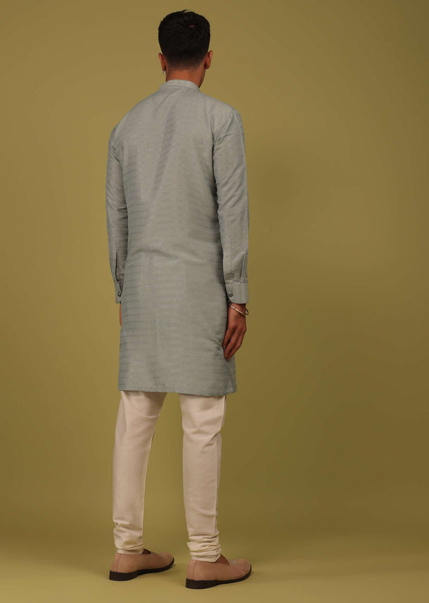 Cloud Grey Striped Art Silk Kurta