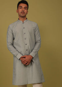 Cloud Grey Striped Art Silk Kurta