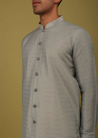 Cloud Grey Striped Art Silk Kurta