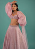 Ice Lavender Lehenga In Shimmer Crush With A Twisted Bandeau Crop Top Designed With Bishop Sleeves