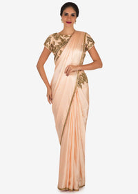 Ice Peach Saree In Saree In Satin Silk Embellished In Cut Dana Embroidery Work Online - Kalki Fashion