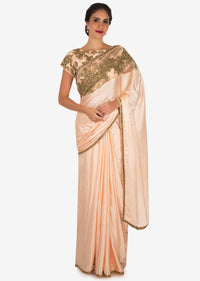 Ice Peach Saree In Saree In Satin Silk Embellished In Cut Dana Embroidery Work Online - Kalki Fashion