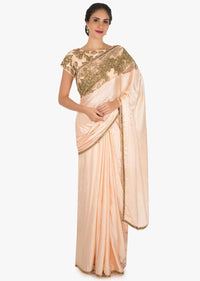 Ice Peach Saree In Saree In Satin Silk Embellished In Cut Dana Embroidery Work Online - Kalki Fashion