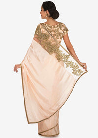 Ice Peach Saree In Saree In Satin Silk Embellished In Cut Dana Embroidery Work Online - Kalki Fashion