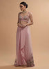 Icy Pink Draped Skirt And Crop Top Set With Long Jacket And 3D Flower Embroidery