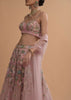 Icy Pink Net Lehenga And Sleeveless Crop Top With 3D Flower Cluster And Scattered Buttis