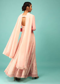 Candy Pink Anarkali Suit With Lucknowi Thread Work And Zardozi Embroidered Motif