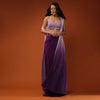 Imperial Purple Dhoti Skirt And A Crop Top In Sequins Embroidery, Paired With A Ombre Extended Jacket In Sleeveless