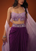 Imperial Purple Dhoti Skirt And A Crop Top In Sequins Embroidery, Paired With A Ombre Extended Jacket In Sleeveless