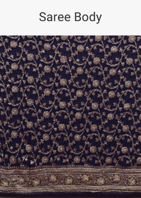 Indigo Saree In Georgette With Weaved Floral Jaal And Embroidery Work Online - Kalki Fashion