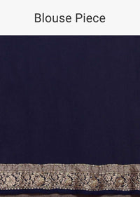 Indigo Saree In Georgette With Weaved Floral Jaal And Embroidery Work Online - Kalki Fashion