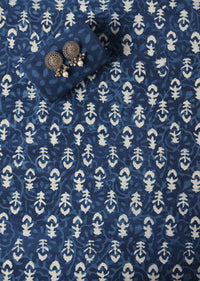 Indigo Blue Cotton Dress Material In Batik Hand Block Print