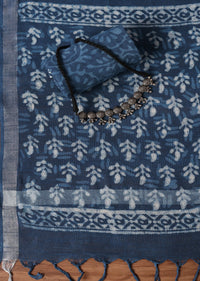 Indigo Blue Batik Hand Block Printed Cotton Dress Material