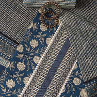 Indigo Blue Cotton Kalamkari Printed Unsticthed Dress Material