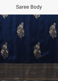 Indigo Blue Saree In Dola Silk With Embroidered Floral Buttas