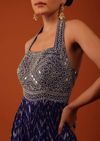 Indigo Blue Silk Jumpsuit With Zari And Abla Work