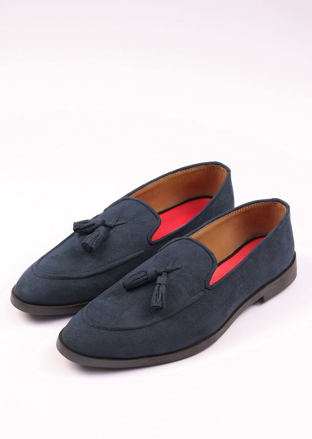 Indigo Blue Solid Tassel Loafers For Men In Suede
