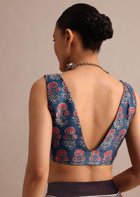 Indigo Modal Satin Ajrakh Handblock Printed Saree