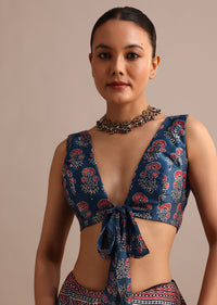 Indigo Modal Satin Ajrakh Handblock Printed Saree