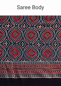Indigo Modal Satin Ajrakh Handblock Printed Saree