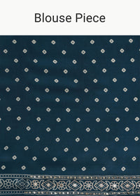 Indigo Satin Saree With Ajrakh Print And Unstitched Blouse