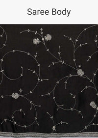 Ink Black Saree In Chinon With Stones, Pearls And Cut Dana Embellished Vintage Vine Pattern Online - Kalki Fashion