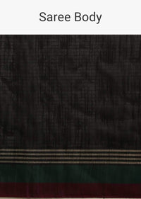 Ink Black Saree In Tussar Silk With Red And Green Colored Thread Embroidered Abstract Design On The Pallu Online - Kalki Fashion