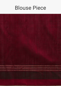 Ink Black Saree In Tussar Silk With Red And Green Colored Thread Embroidered Abstract Design On The Pallu Online - Kalki Fashion