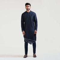 Ink Blue Geometric Panelled Kurta Set By Paarsh Atelier