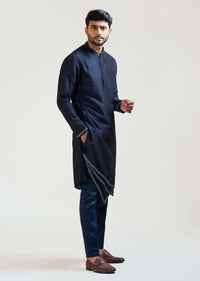 Ink Blue Geometric Panelled Kurta Set By Paarsh Atelier