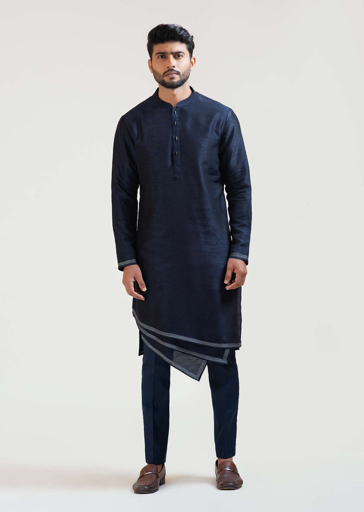 Ink Blue Geometric Panelled Kurta Set By Paarsh Atelier