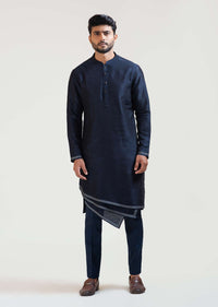 Ink Blue Geometric Panelled Kurta Set By Paarsh Atelier