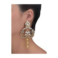 Inverted Heart Shaped Dangling Earrings With Kundan, Bugle Beads, Stones And Chain Online - Kalki Fashion