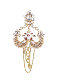 Inverted Heart Shaped Dangling Earrings With Kundan, Bugle Beads, Stones And Chain Online - Kalki Fashion